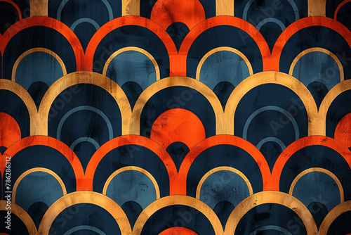 Colorful Art Deco style pattern tiles close up image. 