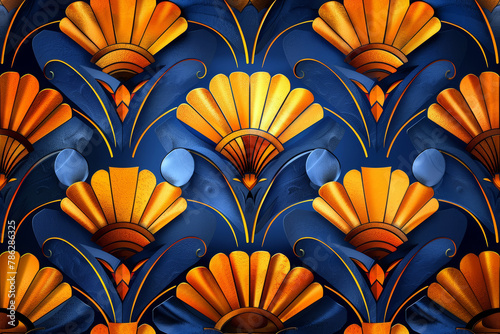 Colorful Art Deco style pattern tiles close up image. 