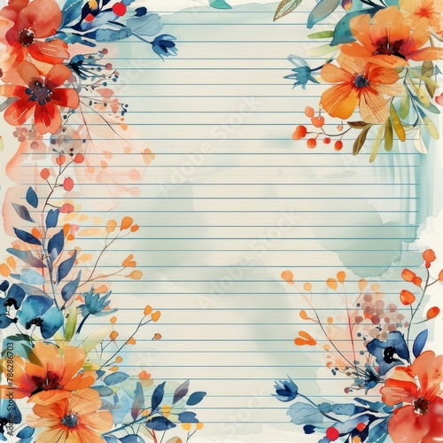 Digital memo pads featuring a watercolor floral border and soft