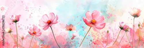 Whimsical watercolor of cosmos flowers against a dreamy pastel background  perfect for adding a touch of magic. Generative AI