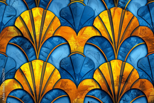 Colorful Art Deco style pattern tiles close up image. 