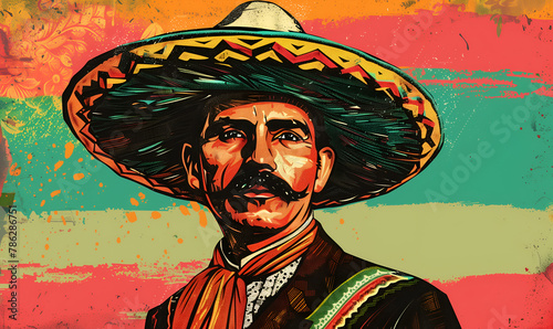 Cinco De Mayo illustration of a middle-aged man in sambrero photo