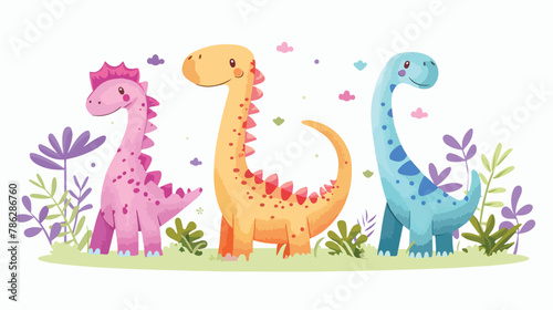 Cute colorful dinosaurs isolated on white background vector