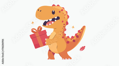 Cute Dinosaur Bring Gift Box Vector Icon Illustration.