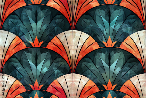 Colorful Art Deco style pattern tiles close up image. 