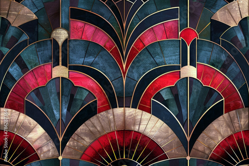 Colorful Art Deco style pattern tiles close up image. 