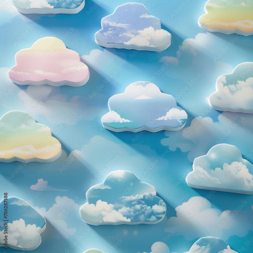 A series of sticky notes shaped like clouds A series of sticky notes shaped like clouds