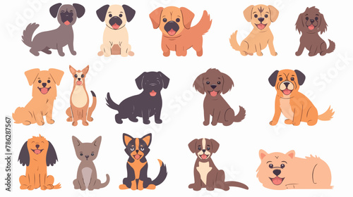 Cute dogs doodle vector set. Cartoon dog or puppy char