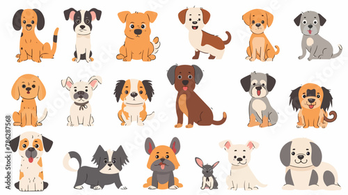 Fototapeta Naklejka Na Ścianę i Meble -  Cute dogs doodle vector set. Cartoon dog or puppy char