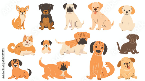 Fototapeta Naklejka Na Ścianę i Meble -  Cute dogs doodle vector set. Cartoon dog or puppy char