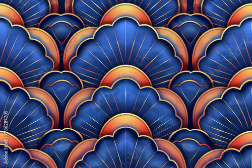 Colorful Art Deco style pattern tiles close up image. 