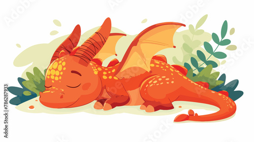 Cute fairy tale dragon sleeping relaxing. Fairytale backgroud