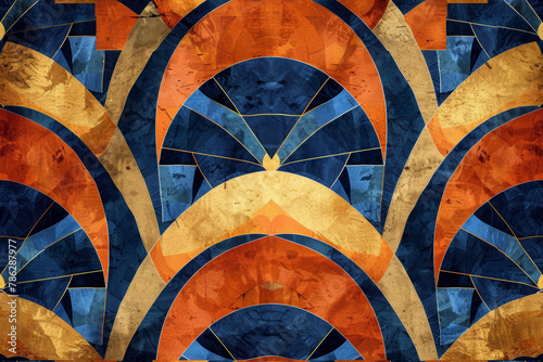 Colorful Art Deco style pattern tiles close up image. 