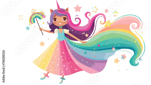 Cute Girl Character Adorned In A Pink and Rainbow Unic photo