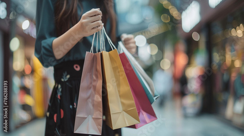 Stylish Asian Woman Enjoying Shopping: Excitement Over Surprise Sales and Discounts