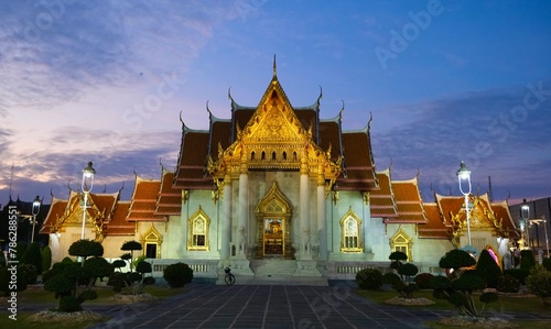 Wat Benchamabophit Dusitvanaram at night, the buddhist temple as known as the marble temple.
