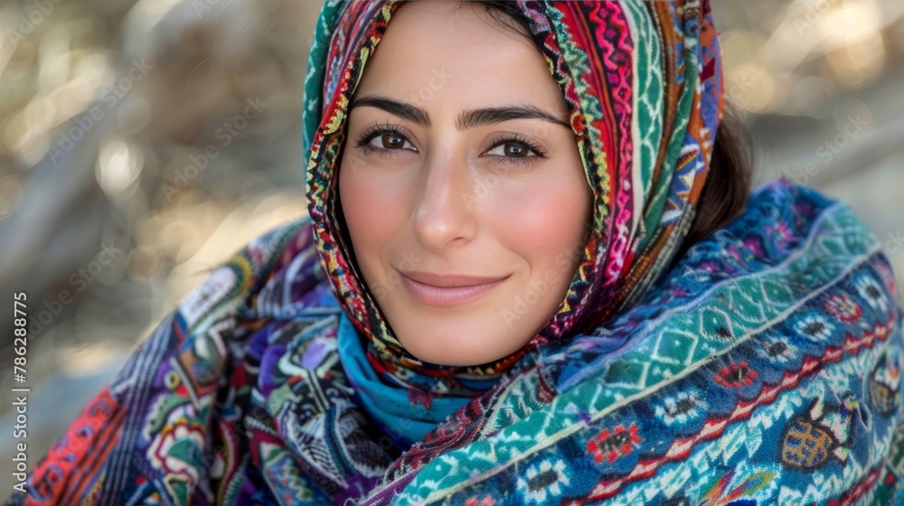 Colorful hijab fashion shoot, modern muslim woman in trendy outfit for arab women, wide banner view Colorful hijab fashion shoot, modern muslim woman in trendy outfit for arab women, wide banner view