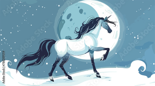 Cute horse is on the moon. Vector illustration isolated