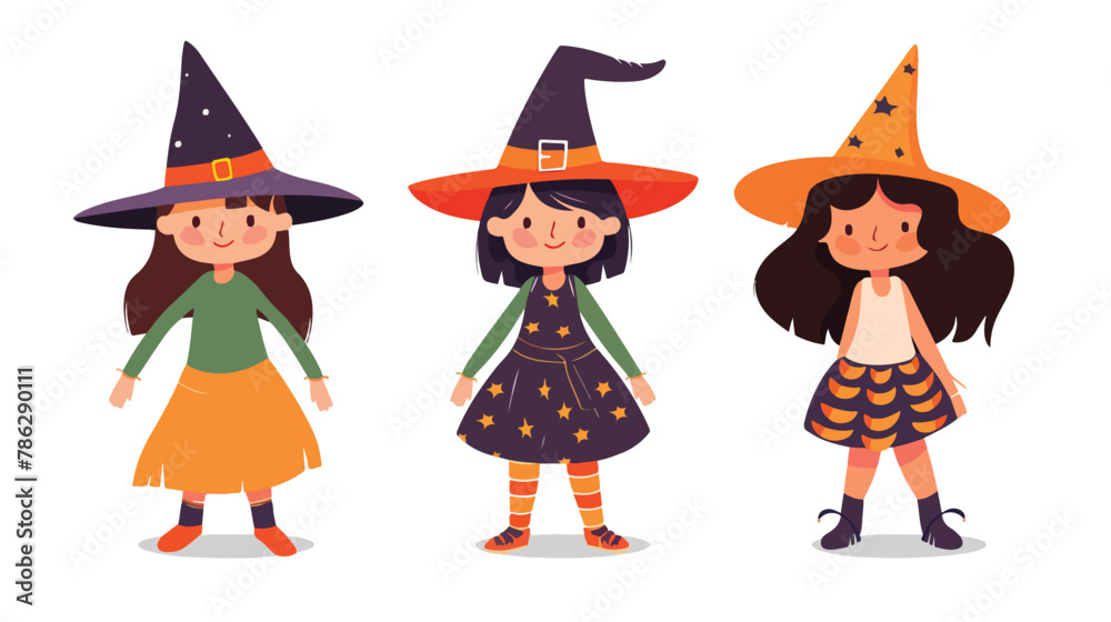 Cute little girl in witches hat Halloween costume