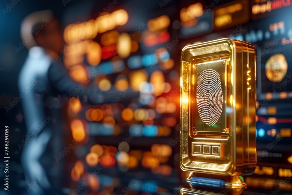 Biometric scanner granting access to a secure financial platform ...