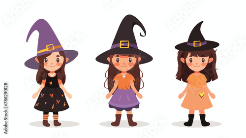 Cute little girl in witches hat Halloween costume