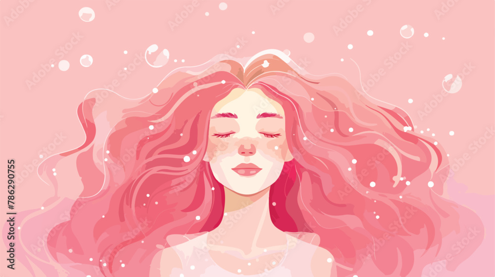 Cute mermaid girl with pink hair. Vector illustration
