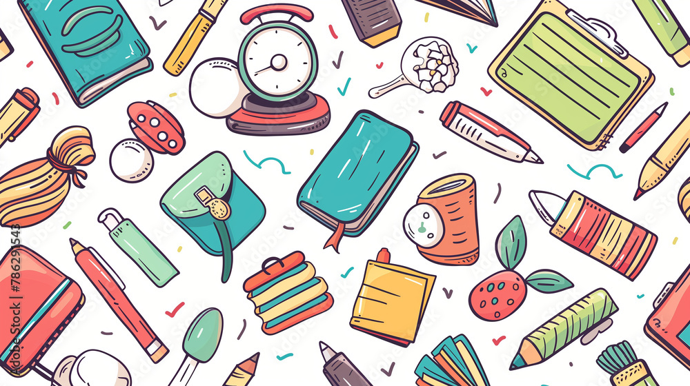 Back to school doodle seamless pattern. Hand drawn background with school supplies and creative elements. Vector illustration. Back to school doodle seamless pattern. Hand drawn background with school supplies and creative elements. Vector illustration.