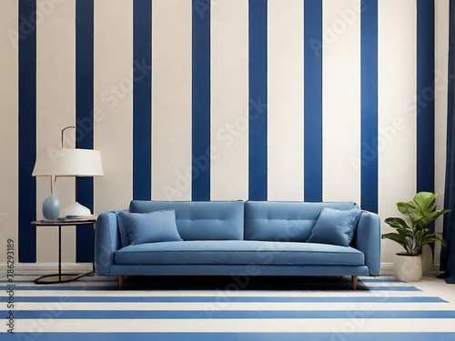 modern blue and white living room. design for banner, poster, social media, web. generative ai