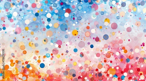 Abstract multicolored Confetti on watercolor textured background with pastel polka dots.