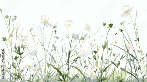 Delicate white flowers among swirling grasses Watercol