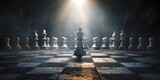 Commanding Pawn Under Spotlight Leads Chess Board Strategy