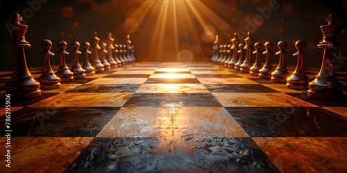 Pawns Clustered at the Center of a Chessboard Illustrating a Climactic Strategic Confrontation