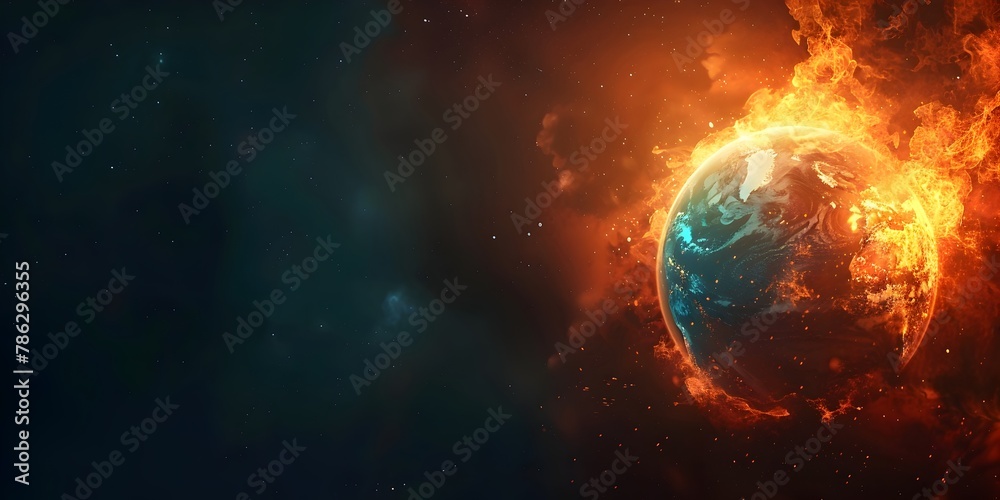 Intense Visual Depiction of Earth Engulfed in Vivid Flames and Smoke Symbolizing the Severe Impacts of Global Warming