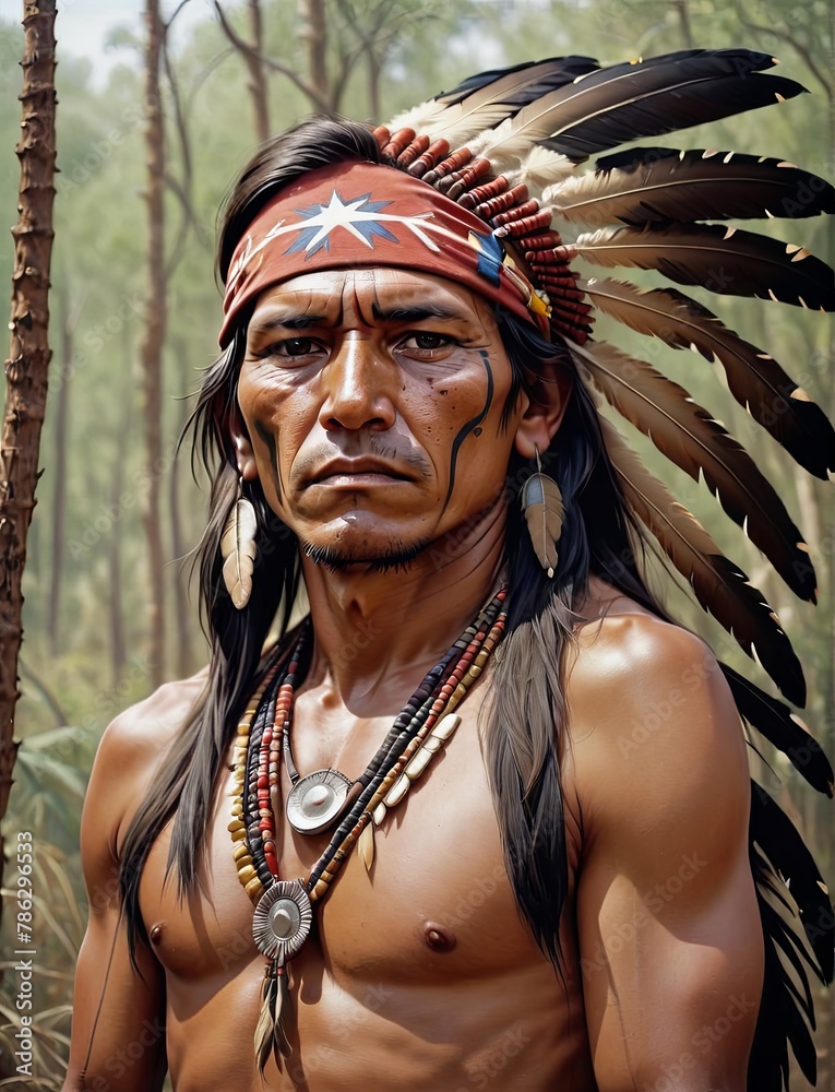 Native American Warrior in Traditional Apache Attire