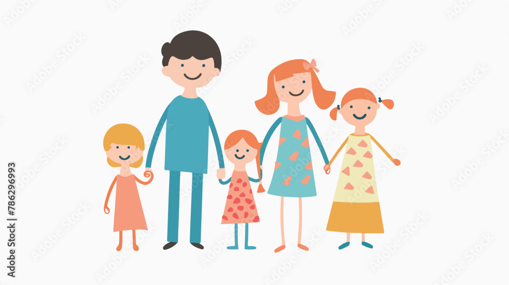 Drawing of family flat vector isolated on white backgroud