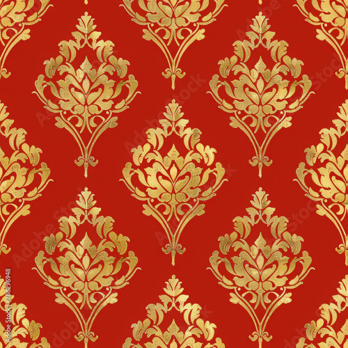 Brocade style colorful fabric pattern close image.