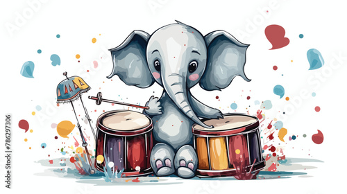 Drum-Playing Elephant Rhythmic Musician Animal Vector