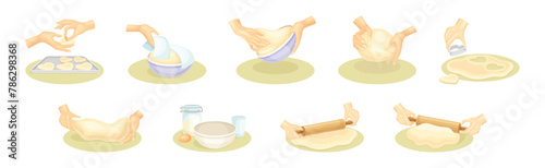 Hands Kneading Dough Do Homemade Bakery Vector Set