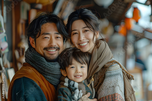 mom, dad, and son of Japanese family. joyful and happy human feeling in worm Japanese environment. Japan Asian happy family, Person photo, a reality photography.
