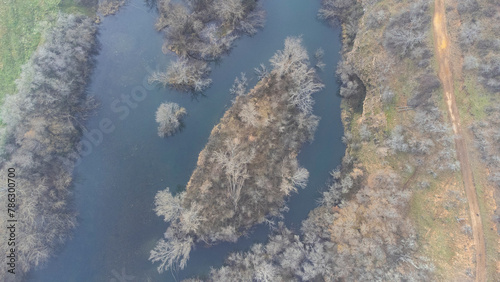 esla river from drone in winter morning