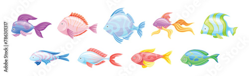 Tropical Fish as Aquarium Sea Pet Vector Set
