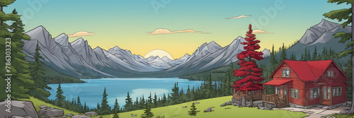 Canada Day. the flag of Canada. people are holding the flag of Canada. the nature of Canada. illustration. nature. mountains © Vladislav