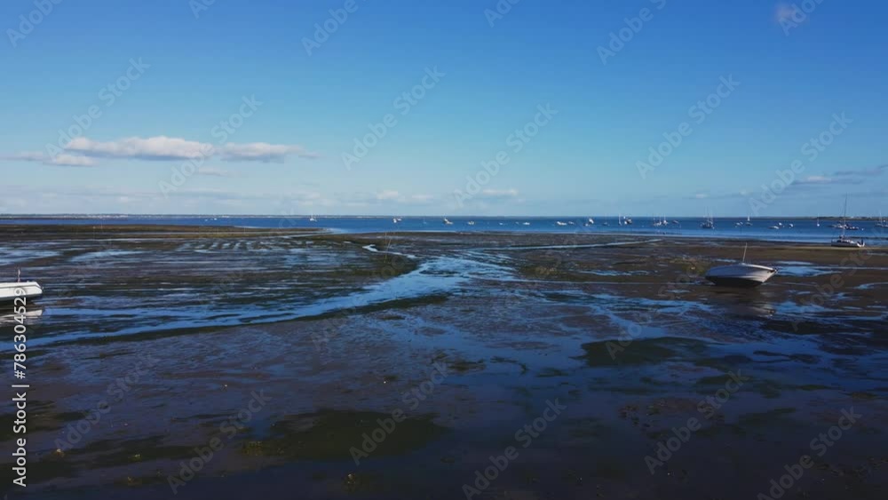 vue aérienne, littoral a marée basse, bord de mer, cap ferret