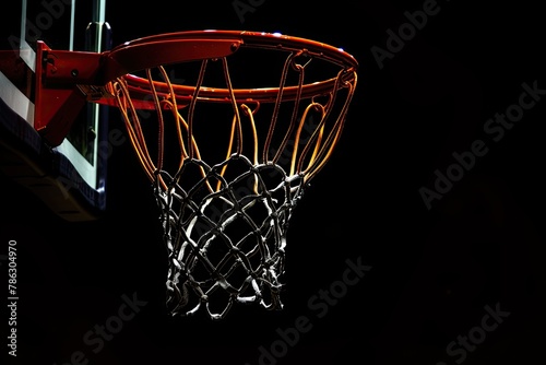 Basketball just about to enter the hoop on black background © twilight mist