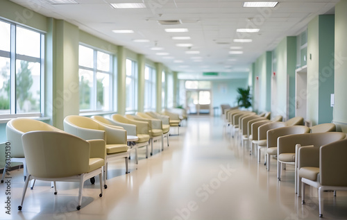 A serene and welcoming hospital waiting area adorned with clean chairs  fostering a tranquil and comfortable healthcare atmosphere