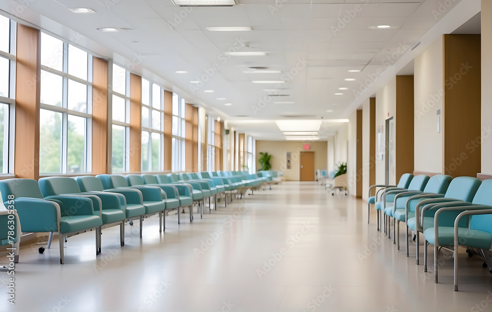 Obraz premium A serene and welcoming hospital waiting area adorned with clean chairs, fostering a tranquil and comfortable healthcare atmosphere