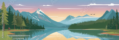 Canada Day. the flag of Canada. people are holding the flag of Canada. the nature of Canada. illustration. nature. mountains photo