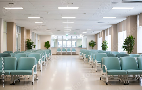 A serene and welcoming hospital waiting area adorned with clean chairs, fostering a tranquil and comfortable healthcare atmosphere
