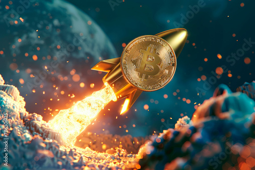 Bitcoin cryptocurrency rocket