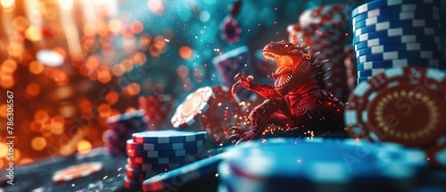 A highstakes game in a casino where chips turn into monsters fighting over gold, with copy space photo